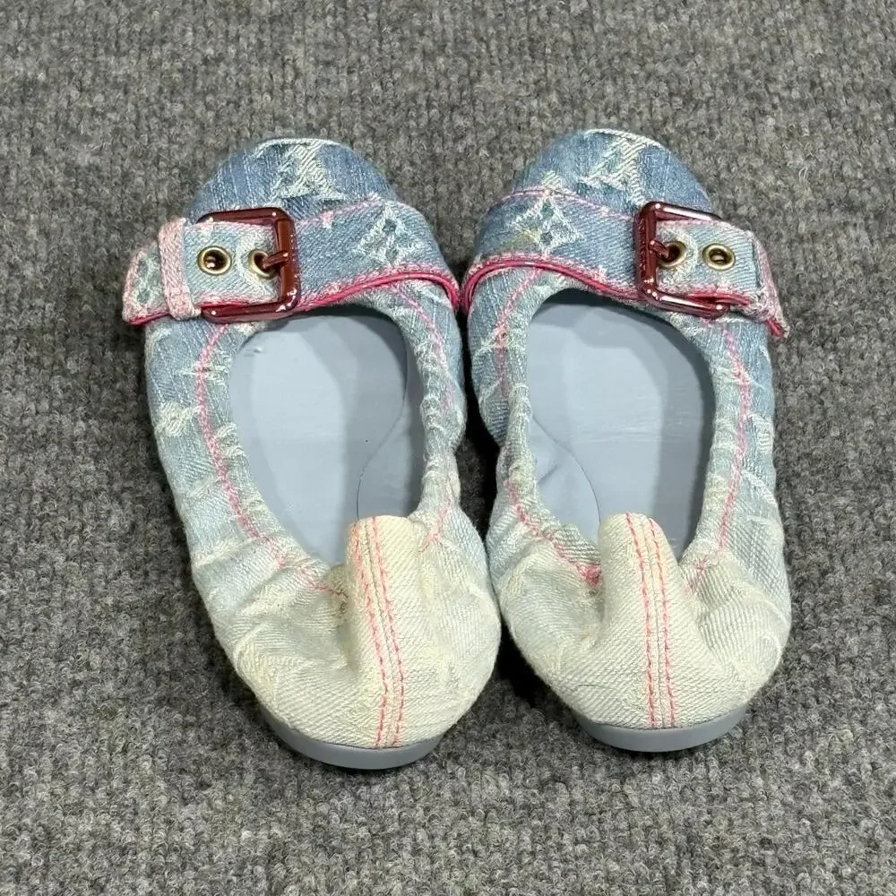 Louis Vuitton Shoes Womens 5.5 35.5 Monogram Denim Buckle Ballet Flats Italy